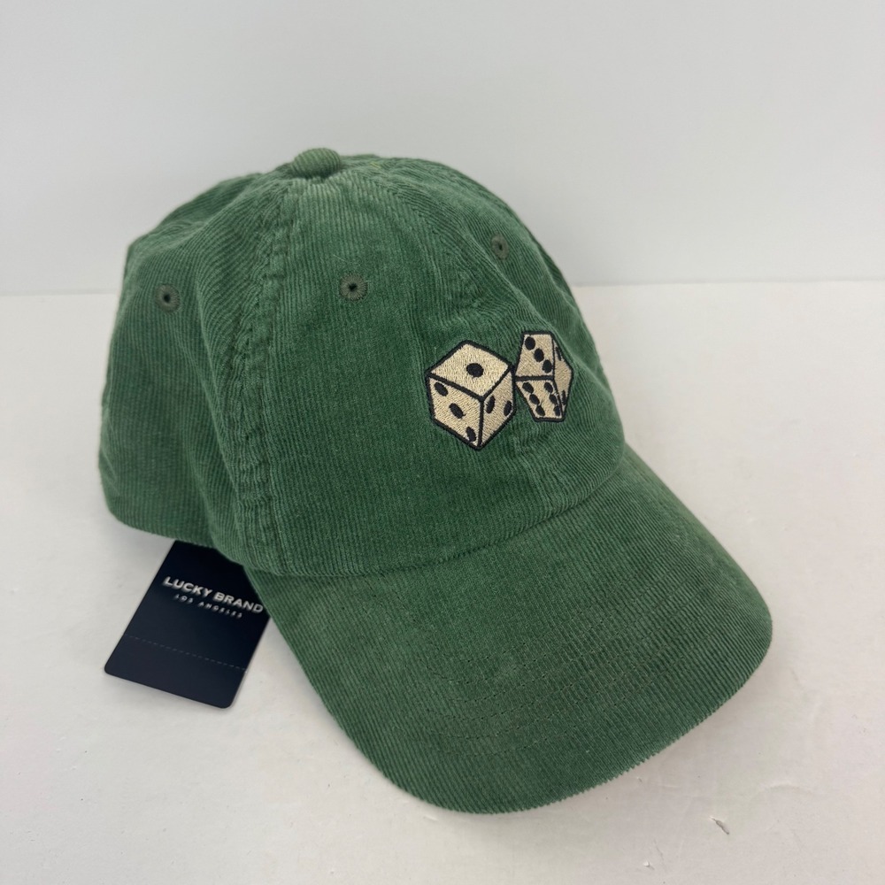 Lucky Brand Mens Green Corduroy Dice Embroidered Baseball Hat HHM0281 New